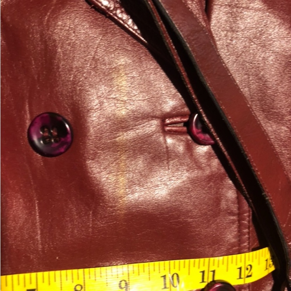 Vintage Etienne Aigner Burgundy Leather double breasted Jacket Size 16 - Picture 7 of 15
